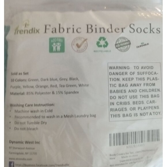 Trendix Fabric Binder Socks Set Of 10 Book Covers Multicolor Polyester  Spandex - Picture 1 of 7
